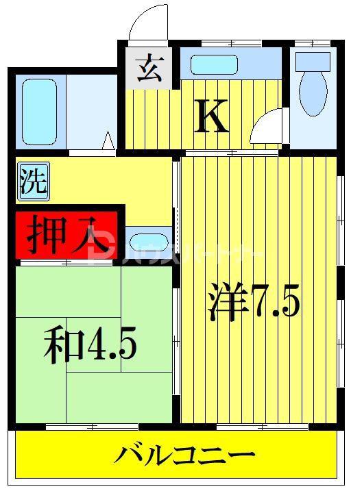 ヴィレッジ今井2号棟(2K/2階)の間取り写真