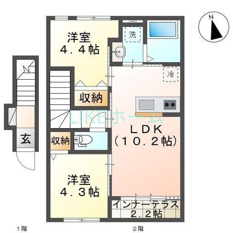 CHATEAU・ARV(2LDK/2階)の間取り写真