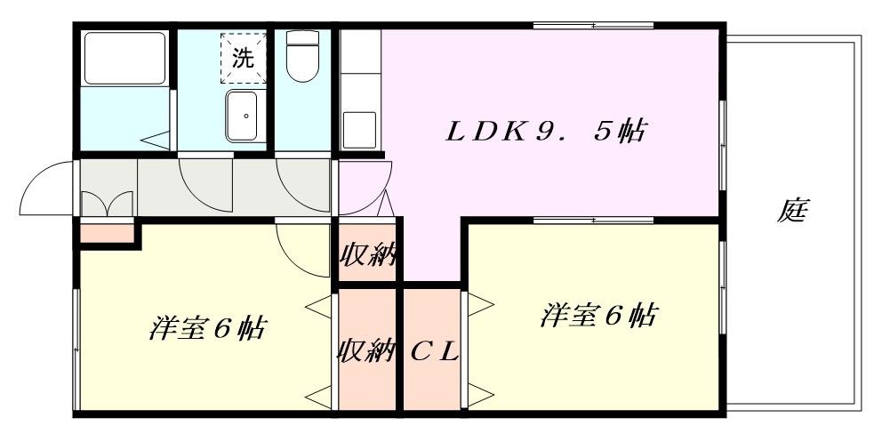 パシフィック牧落(2LDK/1階)の間取り写真