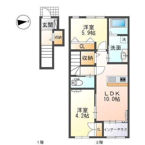フェリーチェ(2LDK/2階)の間取り写真