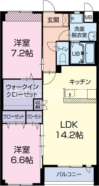 ウイング天草B(2LDK/2階)の間取り写真