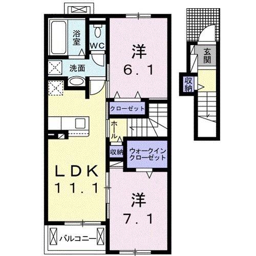 ミルレ クラージュ III(2LDK/2階)の間取り写真