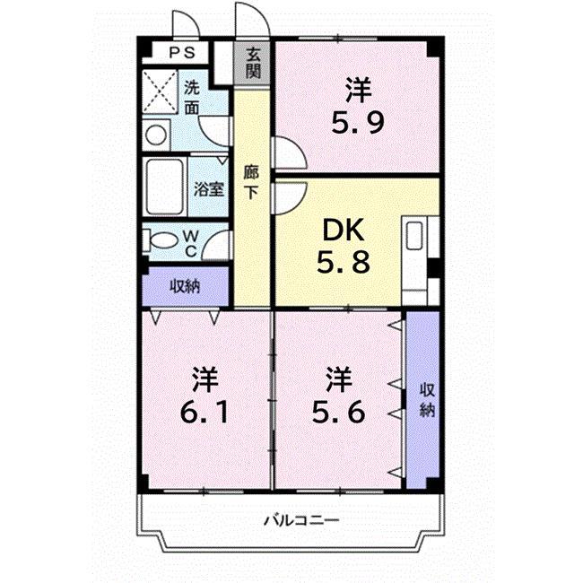 ギプフェル千間台東(3DK/2階)の間取り写真