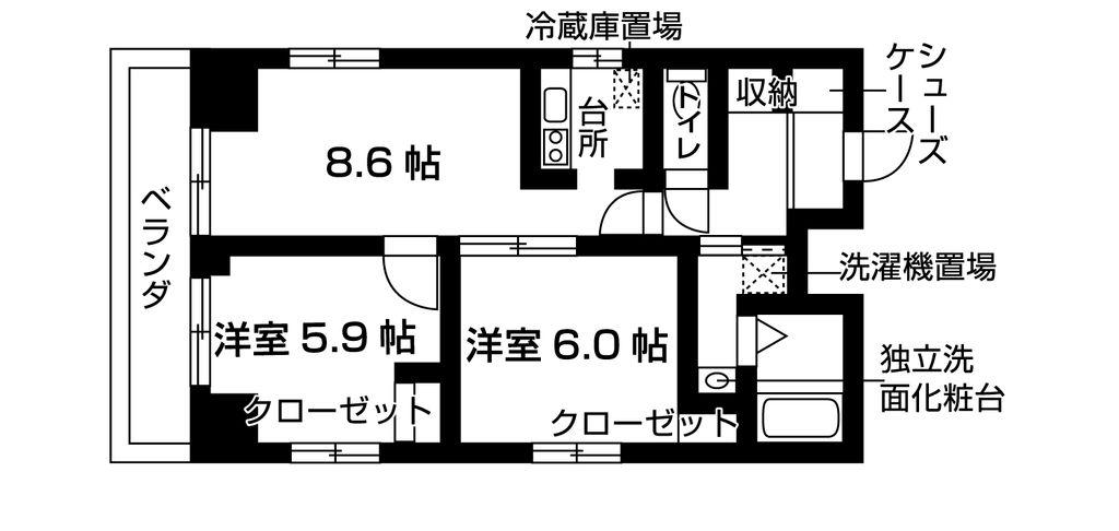 パルナシウス北上野(2LDK/4階)の間取り写真