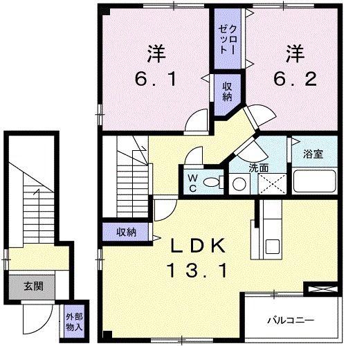 イリーデ上田B(2LDK/2階)の間取り写真