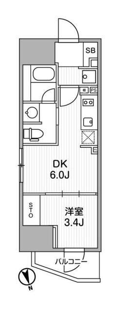 ディームス上野(1DK/5階)の間取り写真