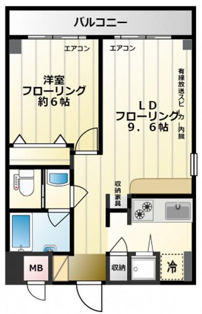 萩原ビル(1LDK/4階)の間取り写真