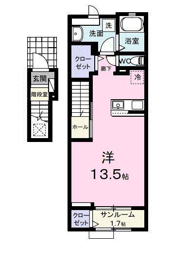 レンジ 雄町(ワンルーム/2階)の間取り写真