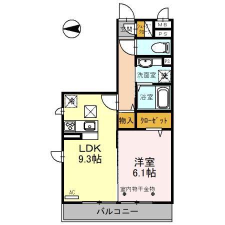 オークリーフ三郷 B(1LDK/1階)の間取り写真
