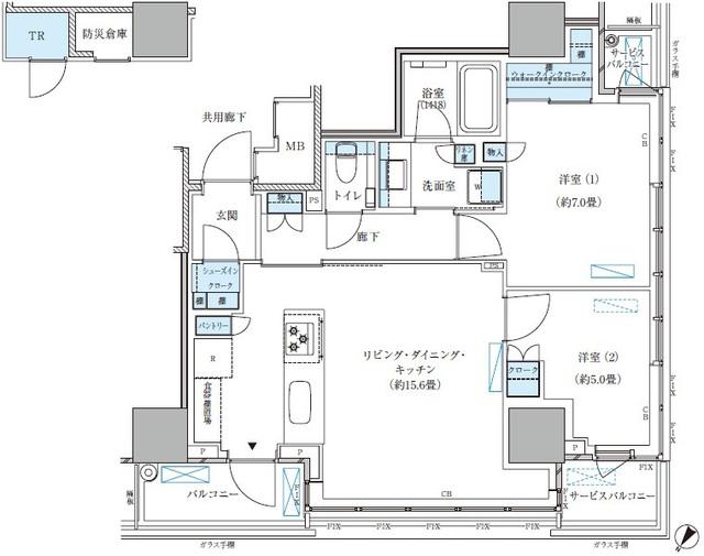 パークアクシス五反田スカイタワー(2LDK/20階)の間取り写真