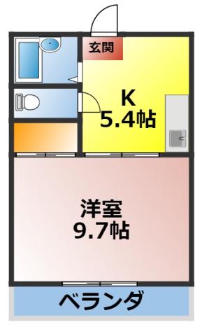 スカイハイツ若葉(1DK/2階)の間取り写真