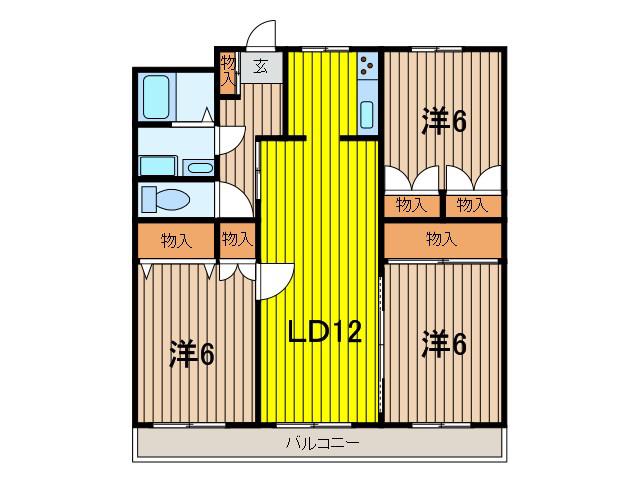 パームハイツII(3LDK/3階)の間取り写真