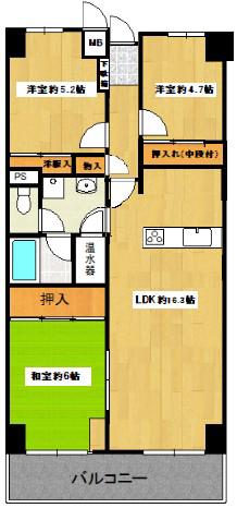 高尾パークハイツA棟(3LDK/10階)の間取り写真
