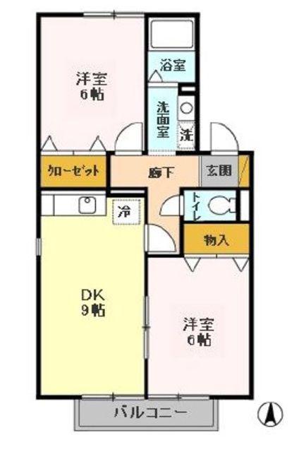 フローラ春(2DK/1階)の間取り写真