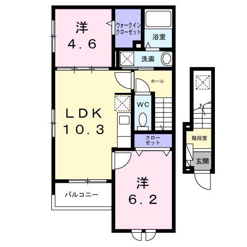 長洲中通3丁目アパート(2LDK/2階)の間取り写真