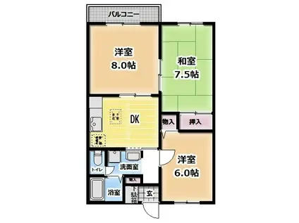 フォーブルD棟(3DK/2階)の間取り写真