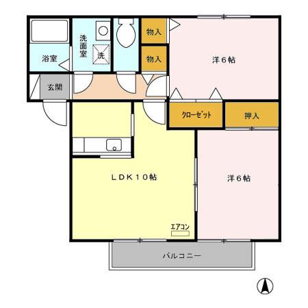 カーサ城之内B(2LDK/1階)の間取り写真