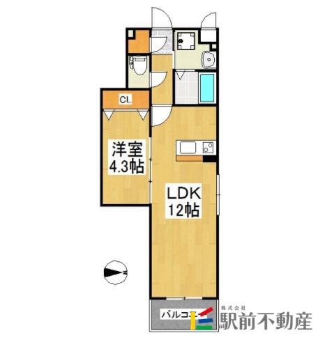 モアプラス西鉄久留米駅前(1LDK/3階)の間取り写真