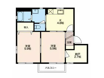 ディアスコート A セ(2K/2階)の間取り写真