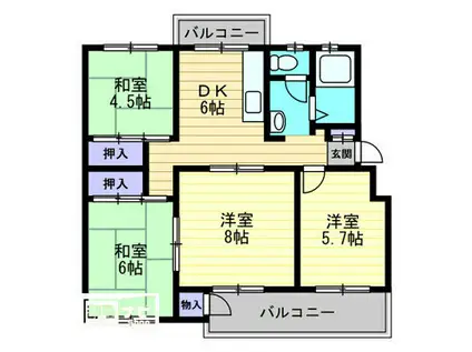旭川ハイツB(4DK/3階)の間取り写真