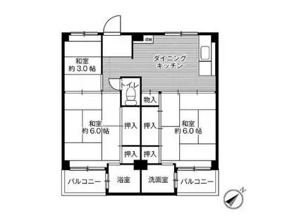 ビレッジハウス加賀田(3DK/4階)の間取り写真
