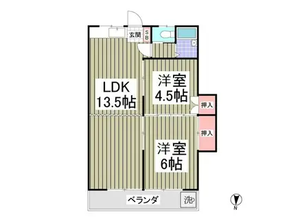 カームハイツ東大和(2LDK/2階)の間取り写真