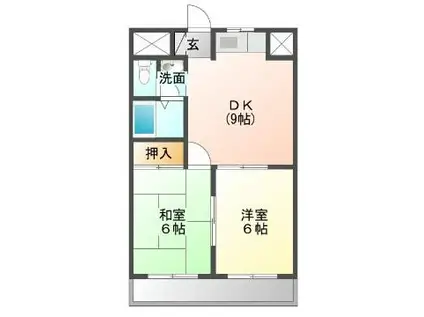 健生館マンション(2DK/6階)の間取り写真
