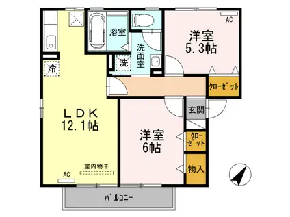 アパートメントさくら(2LDK/1階)の間取り写真