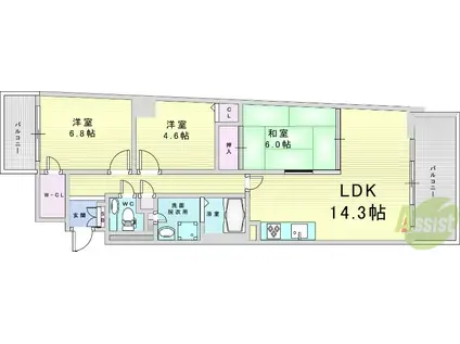 ウエストコート新大阪(3LDK/5階)の間取り写真