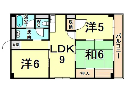 バッハレジデンス武庫之荘(3LDK/5階)の間取り写真