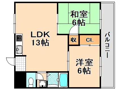 シャローム塚口(2LDK/2階)の間取り写真