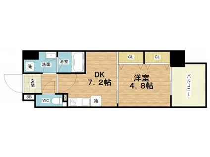 ATKレジデンスなんば(1DK/2階)の間取り写真