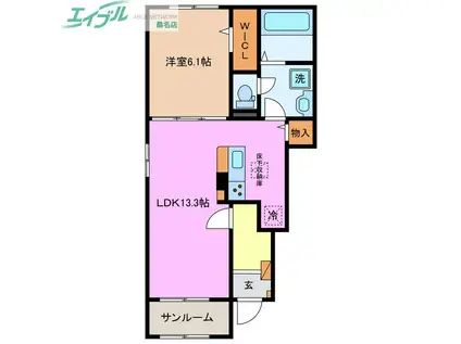 ルチェンテーF I(1LDK/1階)の間取り写真