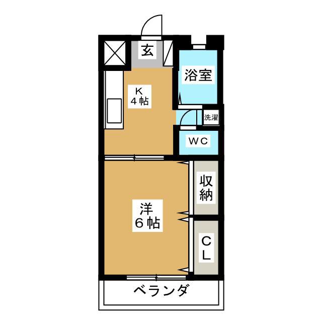 道間マンション(1K/2階)の間取り写真