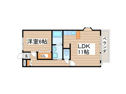 キャステール砂押II(1LDK/2階)の間取り写真