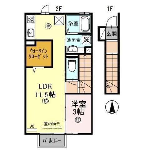 プラムコート(1LDK/2階)の間取り写真