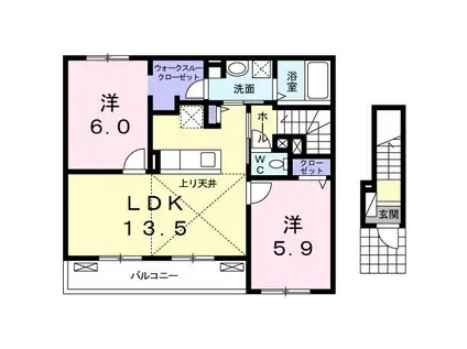 シャルール(2LDK/2階)の間取り写真