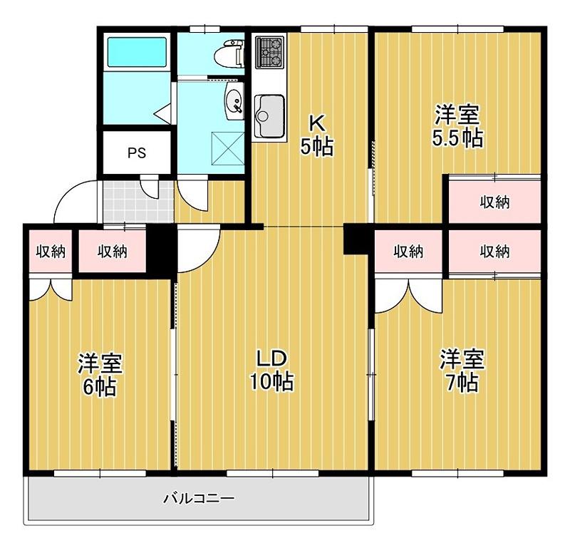 パティオス夕陽ヶ丘Ⅱ(3LDK/4階)の間取り写真