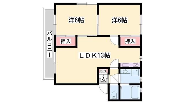 ディアス東町ノ坪B(2LDK/2階)の間取り写真