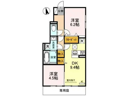 フォーリアB棟(2DK/1階)の間取り写真