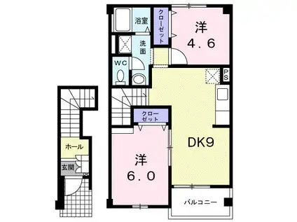 ラフォーレKII(2DK/2階)の間取り写真