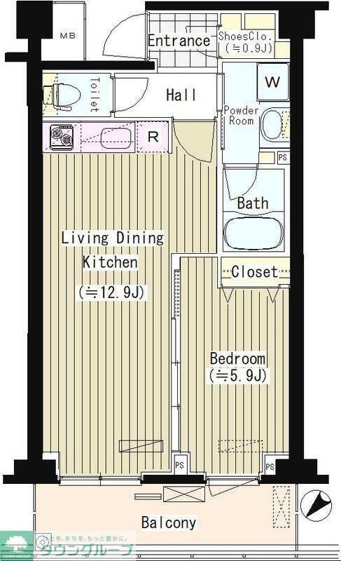PRIME URBAN 東中野 COURT(1LDK/1階)の間取り写真