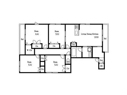 マリンハイツ北(4LDK/2階)の間取り写真