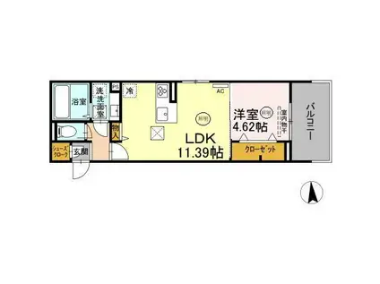 ガーデンリーフ花ヶ島(1LDK/1階)の間取り写真