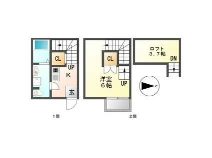 ベルセ黒川(1K/1階)の間取り写真