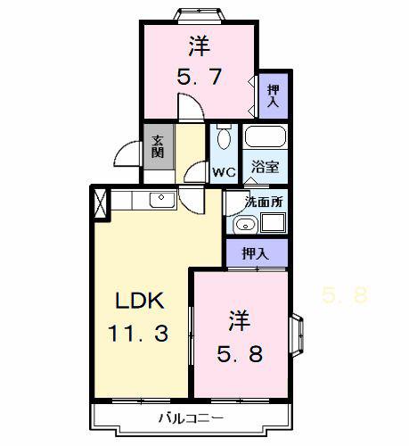 グリーンハイツはとり(2LDK/3階)の間取り写真