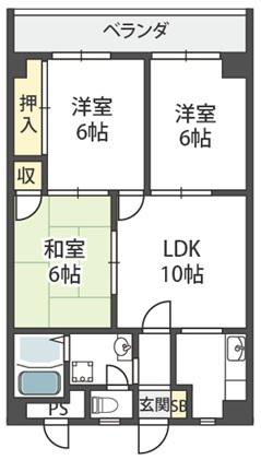 グランドシャトー山本(3LDK/6階)の間取り写真