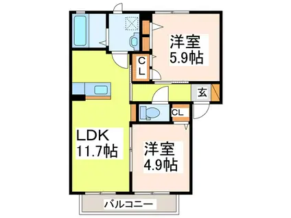 シャーメゾン ルミエール II棟(2LDK/2階)の間取り写真