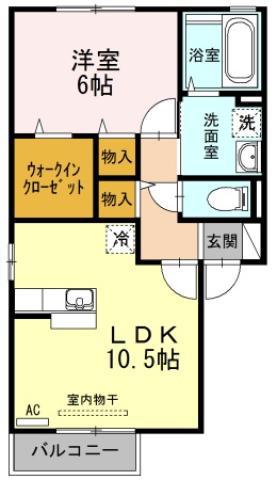 コーポK E棟(1LDK/2階)の間取り写真