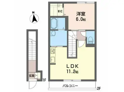 マルモーレI(1LDK/2階)の間取り写真
